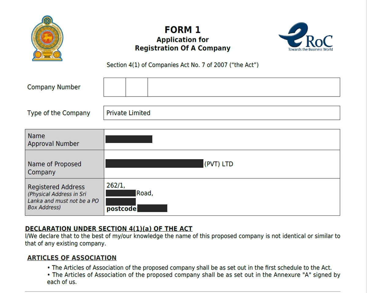registered office address in Sri Lanka