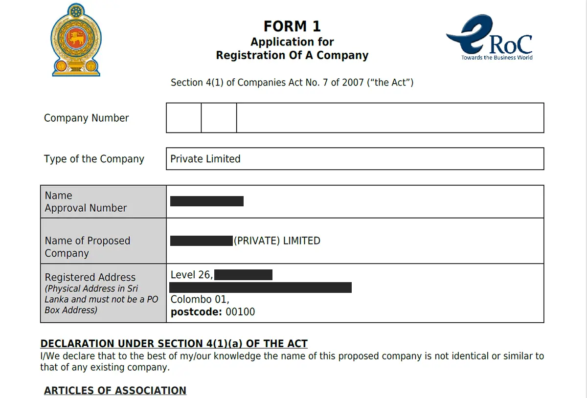 registered office address with an assessment number
